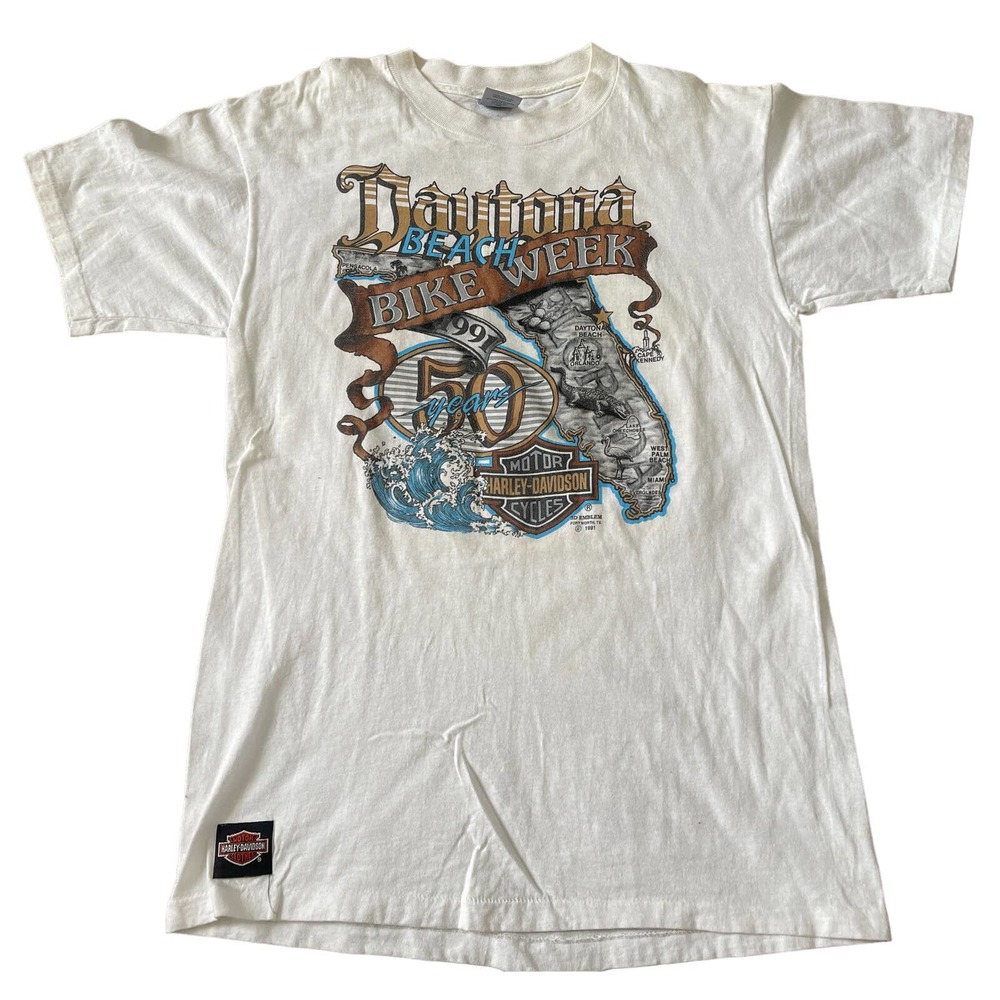 Vintage 3d Emblem Harley Davidson 90s Daytona Bike Week 2 Sided Large Shirt VTG